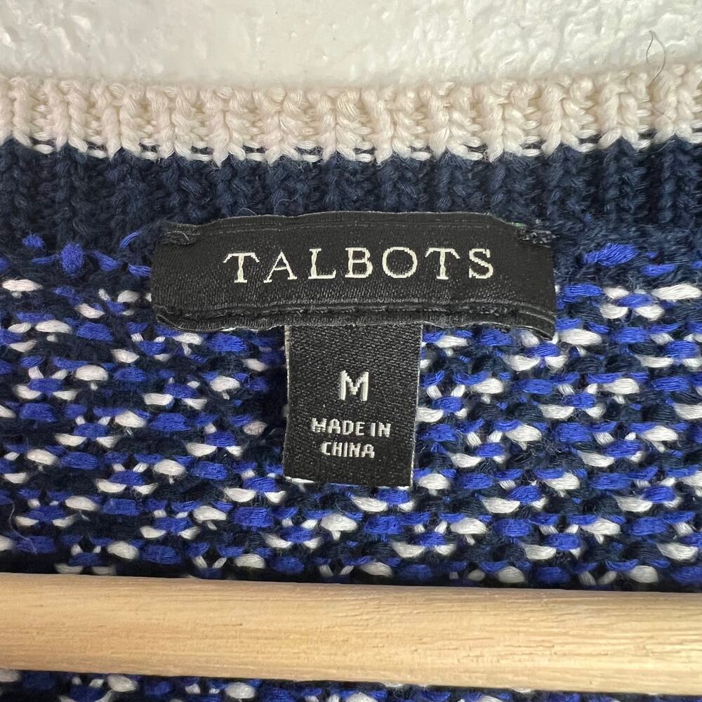 Talbots Women's Medium Navy, Blue and White Scoop Neck Pullover Cotton Sweater - Picture 3 of 6
